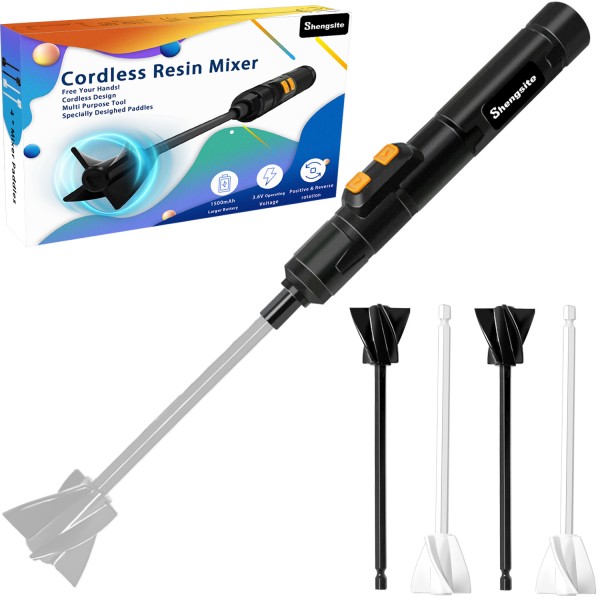 Shengsite Electric Epoxy Resin Mixer, Handheld Epoxy Resin Mixer with 4 Paddles, USB Rechargeable Resin Stirrer for Minimizing Bubbles, Electric Stirrer for Epoxy Resin, Paint